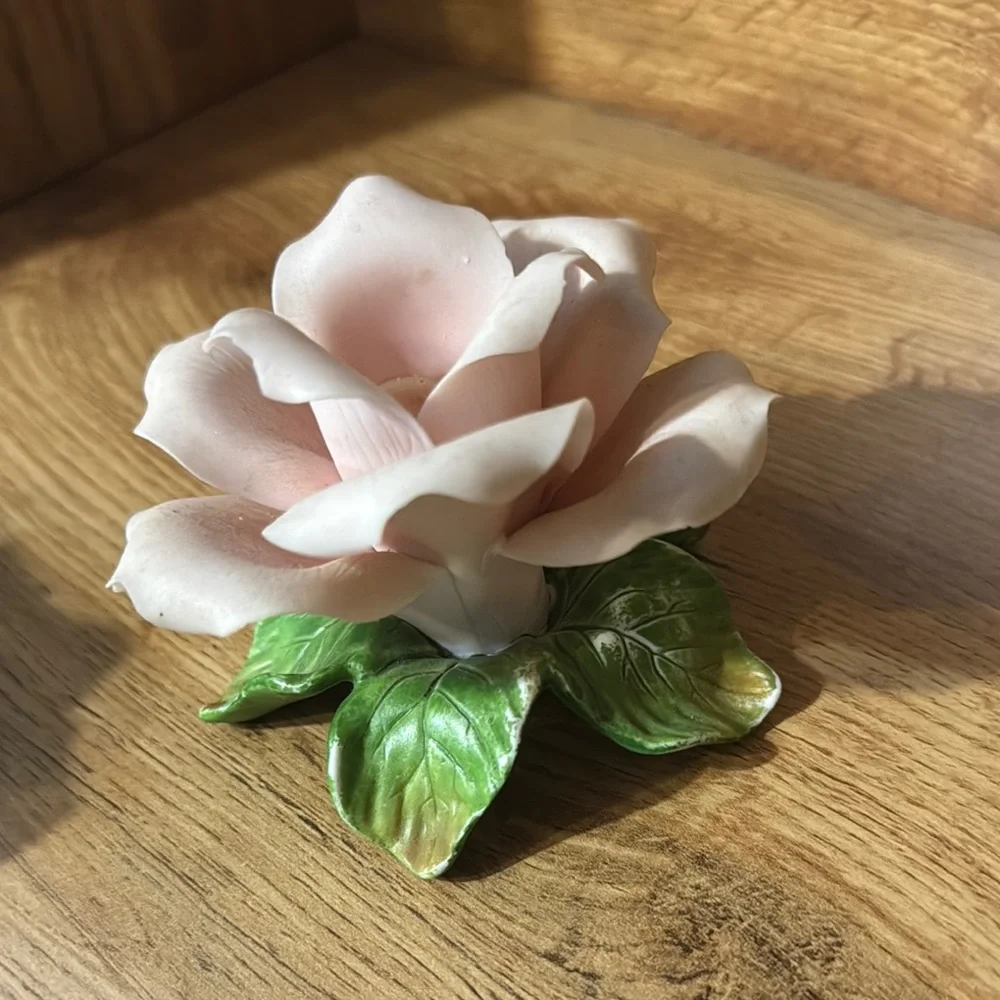 VTG 1950’S Capodimonte Glazed Porcelain Rose candle holders